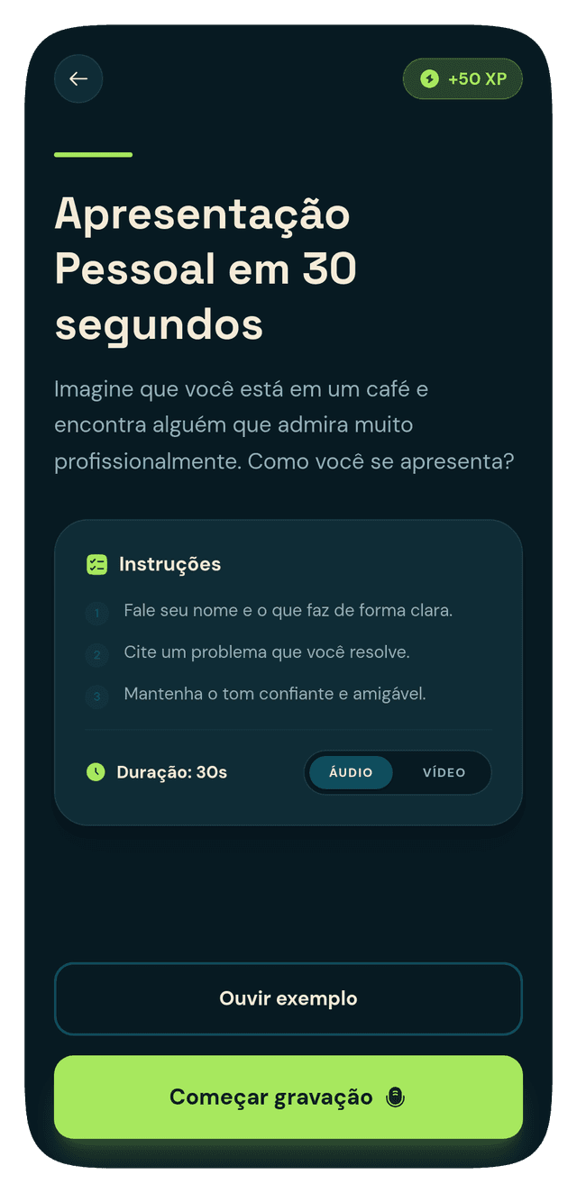 Tela de desafio com situação real
