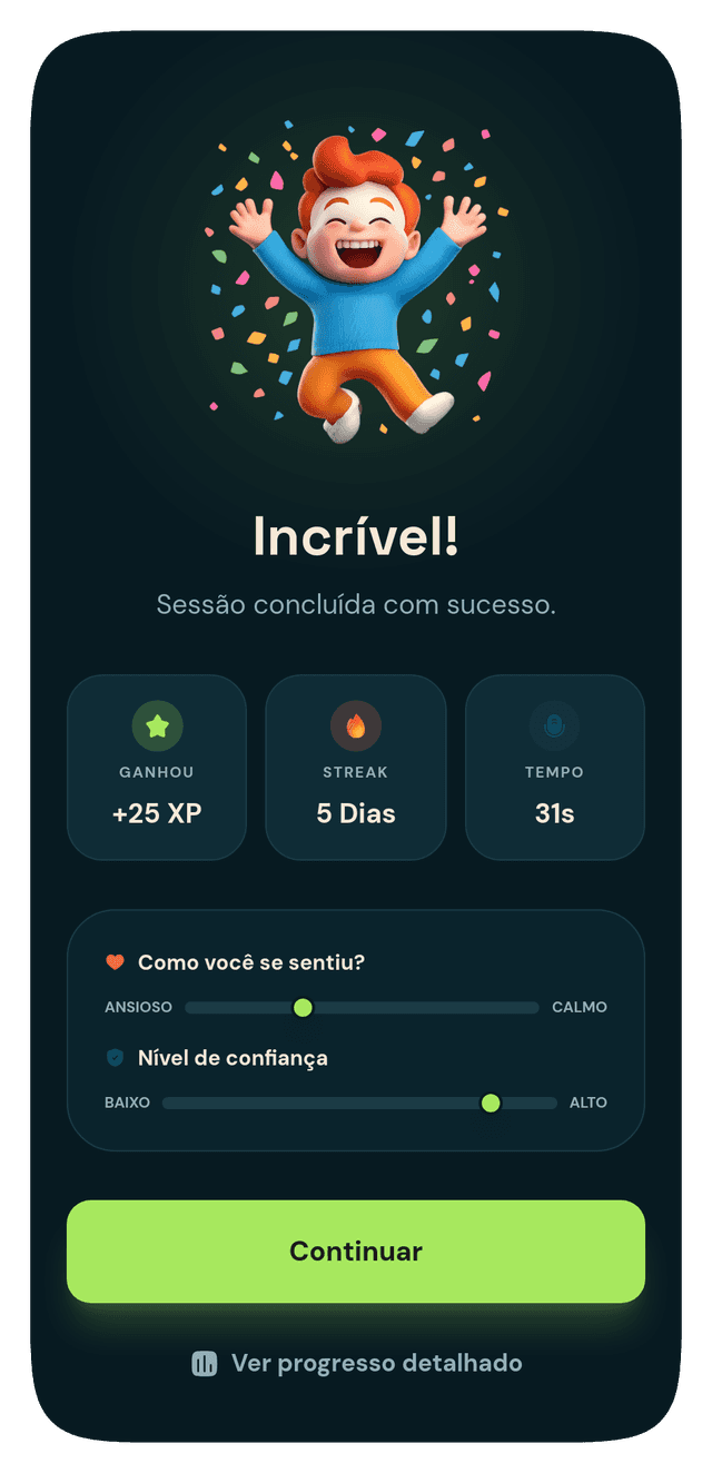 Tela mostrando resultado e como você se sentiu