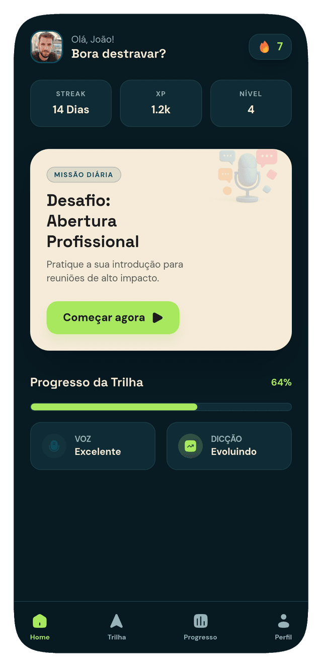 Tela inicial do app com desafio diário