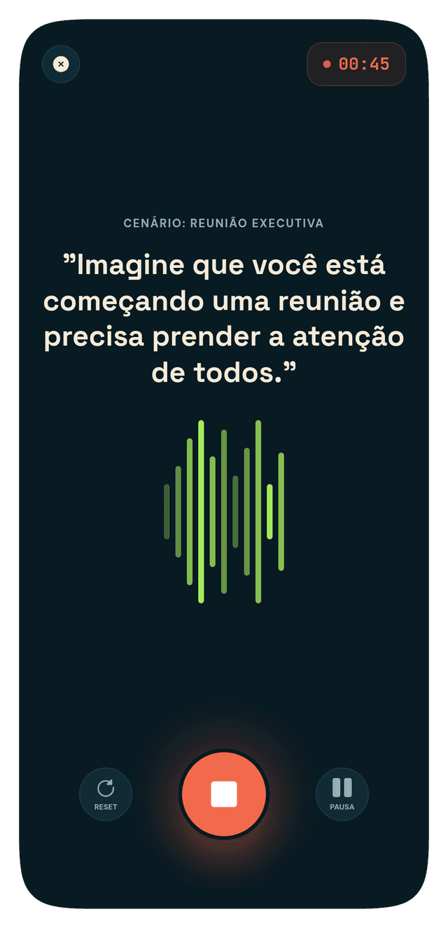 Tela de gravação com sua voz aparecendo na tela